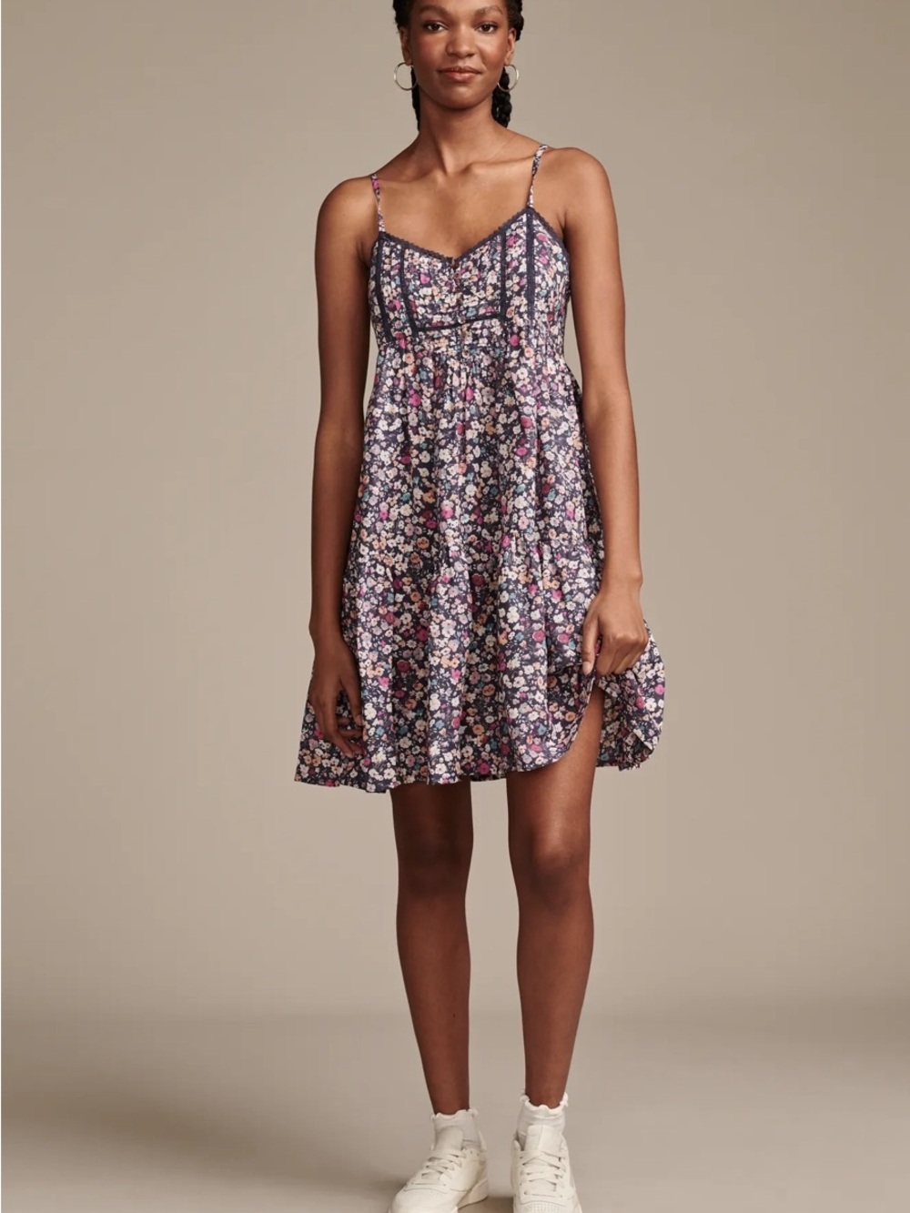 Lucky Brand Navy Floral Spaghetti‑Strap Mini Dress